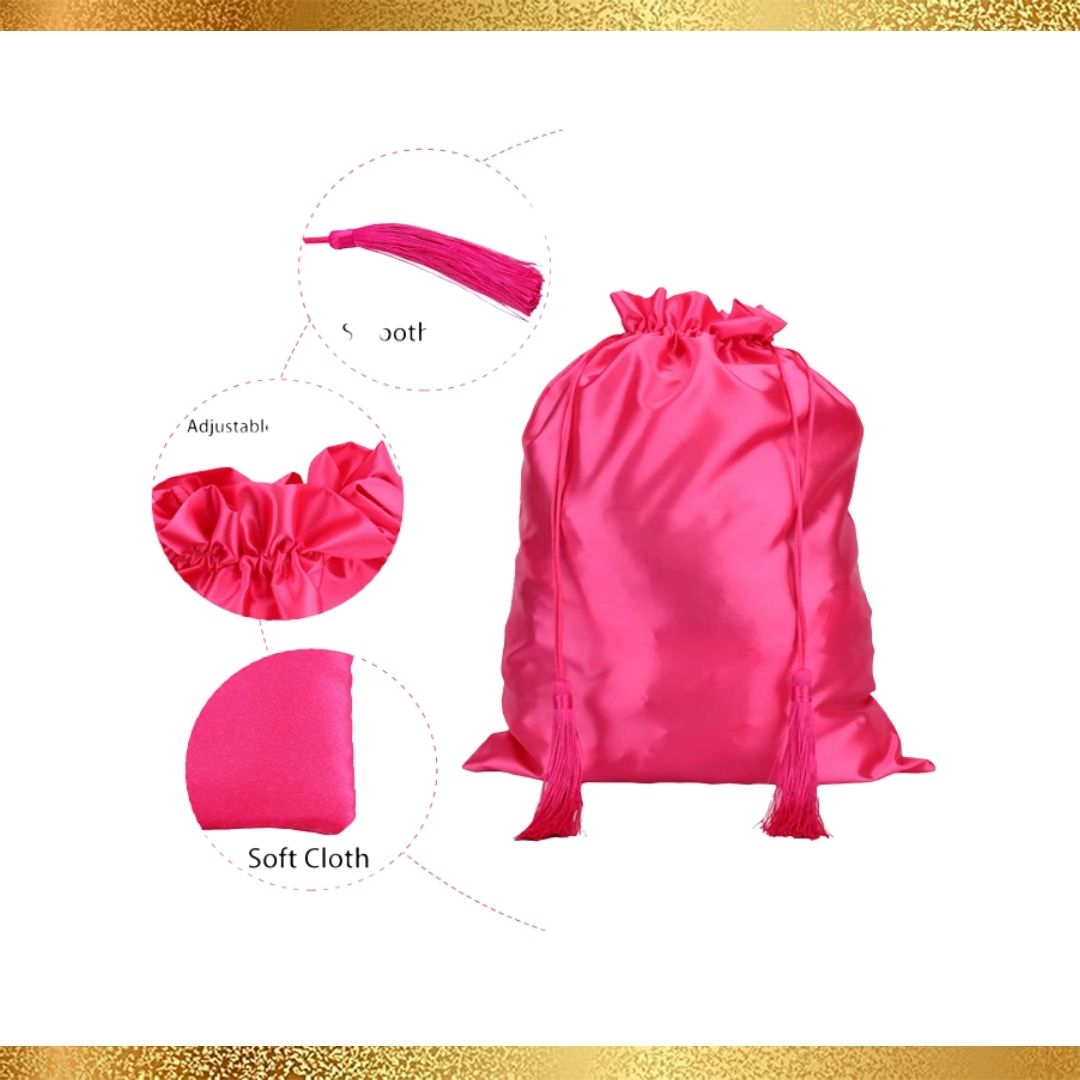 (3 PACK)11.5 X 15.5 SILE SATIN WIG BAGS (HOT PINK)