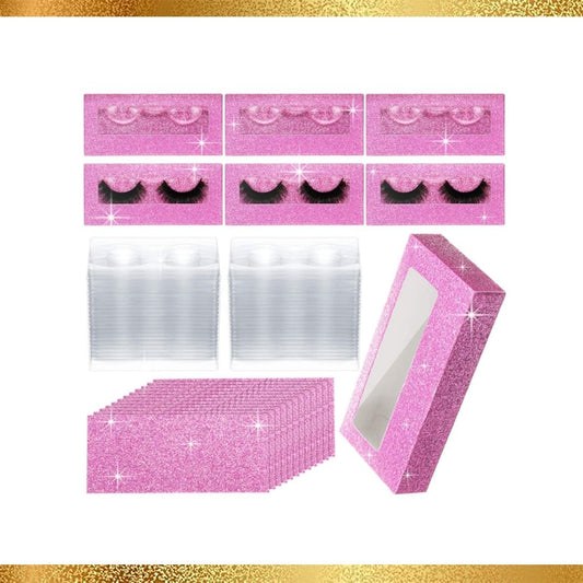 Purple Glitter Eyelashes Box with Clear Trays + Glitter backing paper