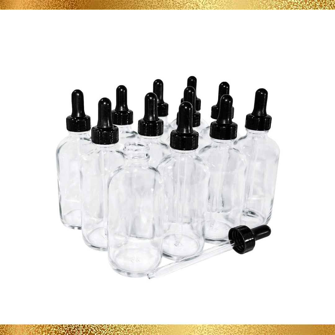 (12 PACK) 4 oz. Clear Boston Round with Black Graduated Glass Dropper