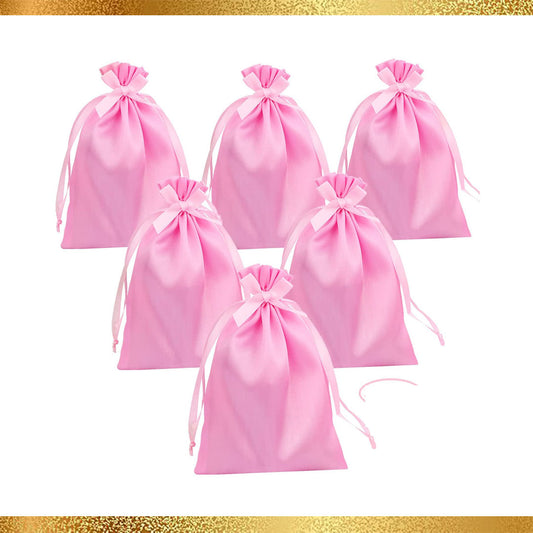 (5 PACK) 4" x 6" Satin Draw String Bags (Pink)