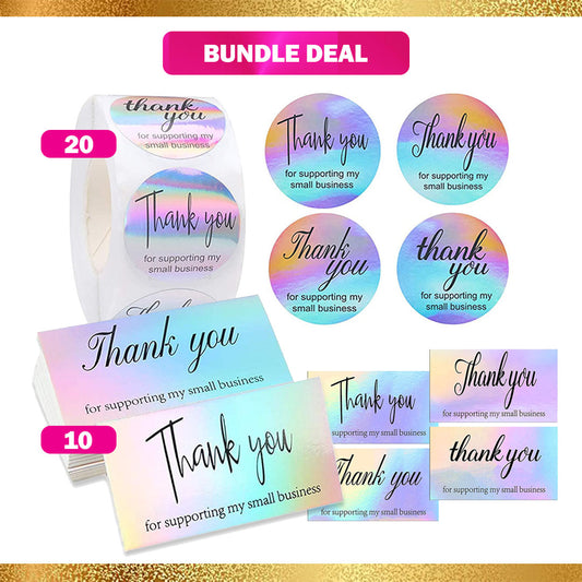 BUNDLE DEAL Holographic Thank You Cards & Stickers  (Assorted Mix-30 PIECES)